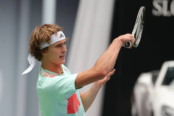 Alexander Zverev Tyskland Återvänder Ett Skott Till Wilfried Tsonga Frankrike — Stockfoto