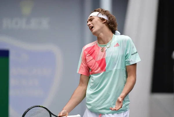 Alexander Zverev Tyskland Reagerar Som Han Tävlar Mot Wilfried Tsonga — Stockfoto