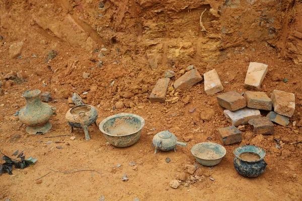Artigos Bronze Encontrados Dayong Village São Exibidos Condado Jishui Cidade — Fotografia de Stock