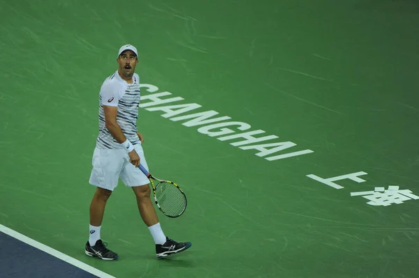 Steve Johnson Stanów Zjednoczonych Reaguje Jak Konkuruje Przed Andy Murray — Zdjęcie stockowe