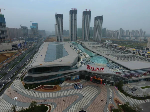 Vue Aérienne Centre Commercial Wanda Dans Ville Touristique Culturelle Hefei — Photo