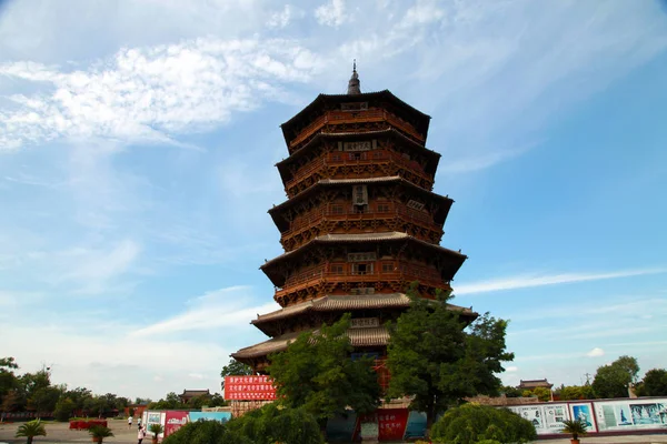 Widok Drewnianej Pagody Sakyamuni Świątyni Fogong Hrabstwie Yingxian Suzhou Północna — Zdjęcie stockowe