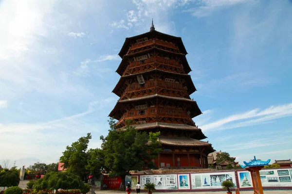 Вид Деревянную Пагоду Сакьямуни Храме Фогун Уезде Инсянь Город Сучжоу — стоковое фото