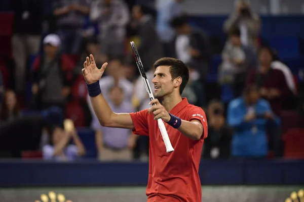 Novak Djokovic Serbia Reagisce Dopo Aver Sconfitto Mischa Zverev Germania — Foto Stock