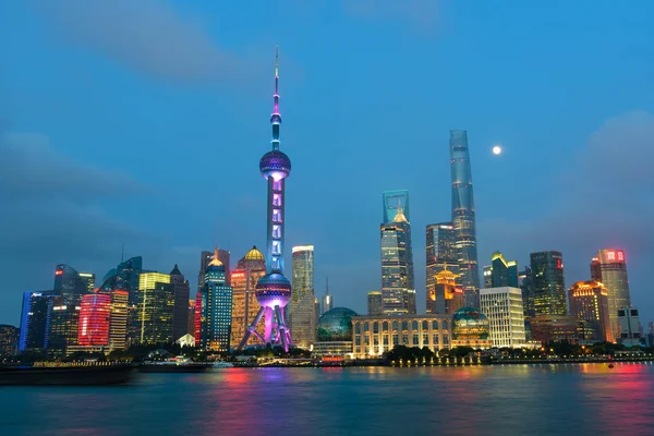 Een Nacht Uitzicht Huangpu Rivier Lujiazui Financial District Met Oriental — Stockfoto