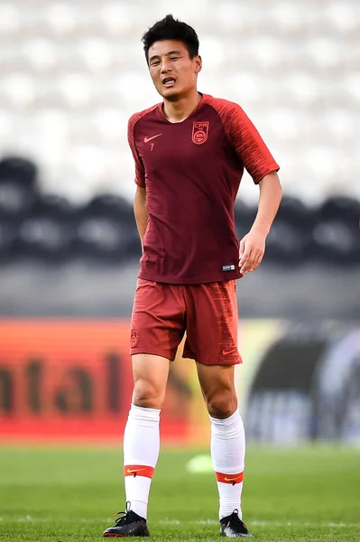 Lei Seleção Chinesa Futebol Masculino Participa Uma Sessão Treinamento Para — Fotografia de Stock