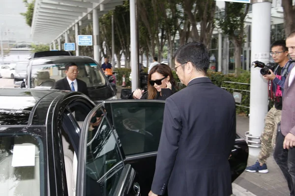 Cantante Socialita Inglesa Victoria Beckham Sube Coche Aeropuerto Internacional Hong — Foto de Stock