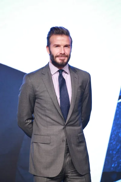 Der Englische Fußballstar David Beckham Besucht Eine Werbeveranstaltung Für Die — Stockfoto