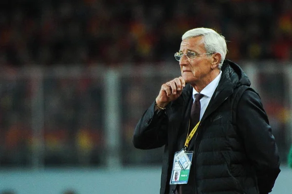 Entrenador Jefe Marcello Lippi Selección Fútbol Masculina China Observa Sus — Foto de Stock