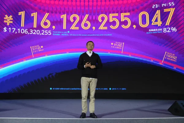 Jack Yun Presidente Alibaba Group Pronuncian Discurso Frente Una Pantalla — Foto de Stock