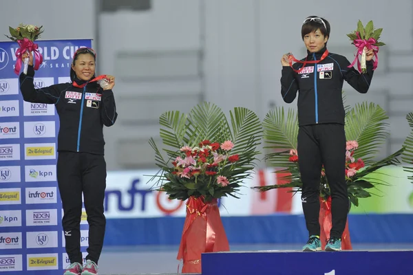 Gold Medalist Japanese Skater Nao Kodaira Right Silver Medalist Japanese — Stock Photo, Image