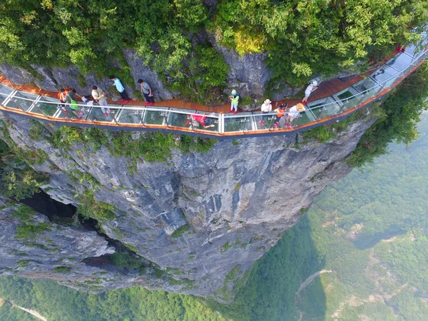 Widok Lotu Ptaka Skywalk 100 Metrowy Metr Szerokości Szkła Klifie — Zdjęcie stockowe