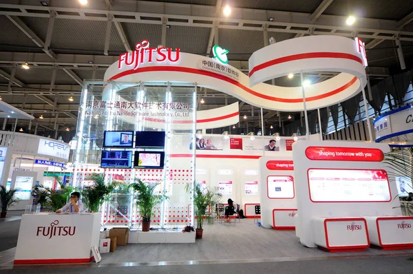 Vista Estande Fujitsu Durante Uma Exposição Cidade Nanjing Província Jiangsu — Fotografia de Stock