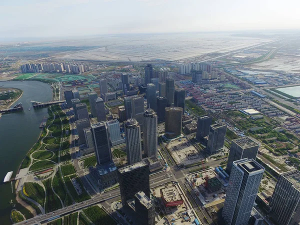 Міський Пейзаж Xiangluowan Ділового Району Високим Зростанням Офісних Будівель Binhai — стокове фото