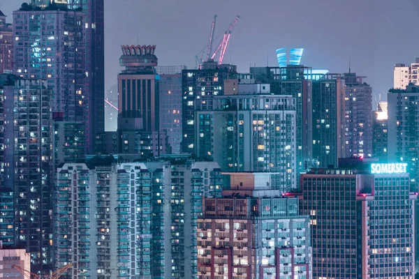 Vista Noturna Arranha Céus Iluminados Edifícios Altos Jiefangbei Cbd Também — Fotografia de Stock