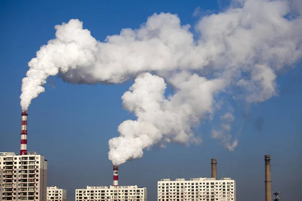 Fumo Viene Scaricato Dai Camini Una Centrale Elettrica Carbone Nella — Foto Stock