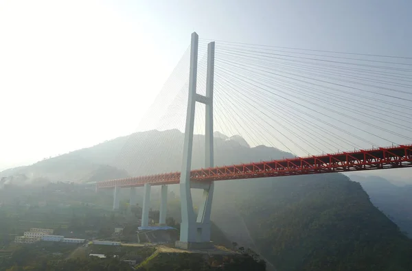 Ogólny Widok Most Beipanjiang Najwyższy Świecie Most Nad Wąwóz Rzeki — Zdjęcie stockowe