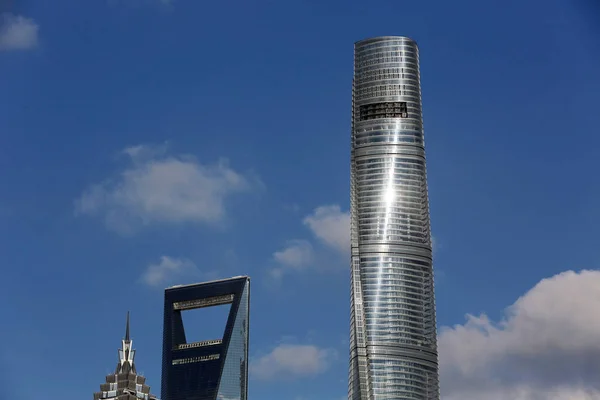 Pohled Zleva Jinmao Tower Shanghai World Financial Center Shanghai Tower — Stock fotografie