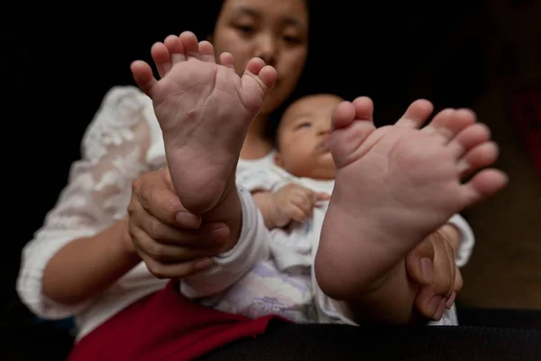 Los Pies Del Bebé Tres Meses Edad Hong Hong Que —  Fotos de Stock