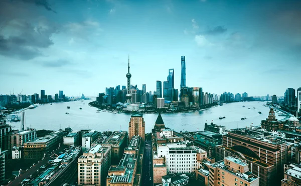 Skyline Puxi Huangpu River Lujiazui Financial District Con Oriental Pearl — Foto Stock