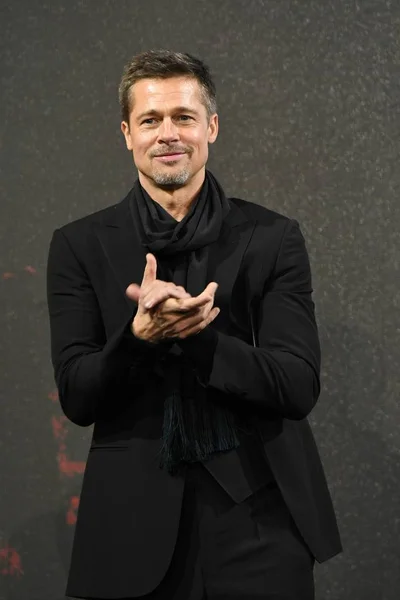 Actor Estadounidense Brad Pitt Asiste Una Conferencia Prensa Para Promocionar — Foto de Stock