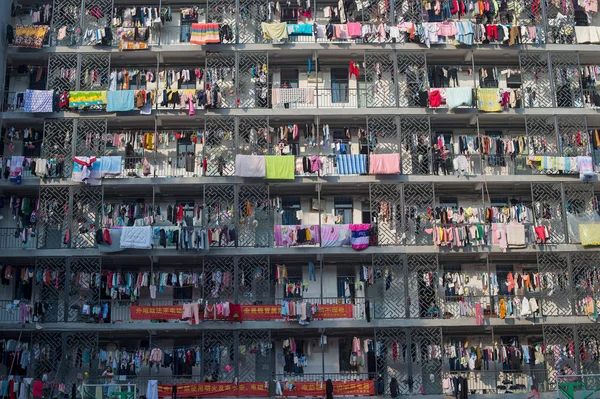 Les Étudiantes Assèchent Leurs Courtepointes Leurs Vêtements Soleil Université Hubei — Photo