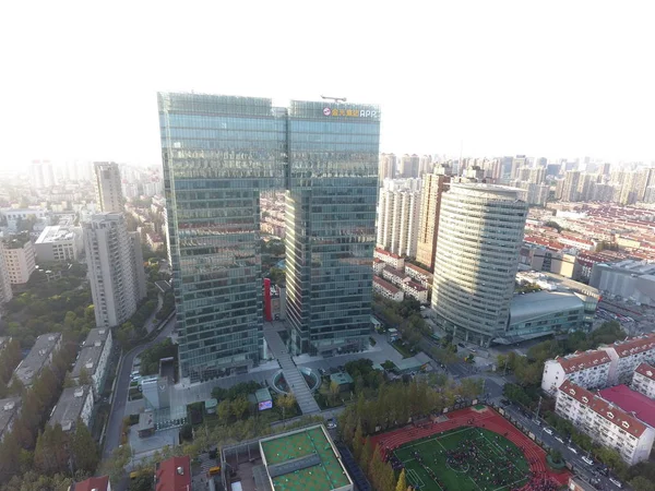 Vue Aérienne Gratte Ciel Forme Pantalon Jin Hongqiao International Center — Photo