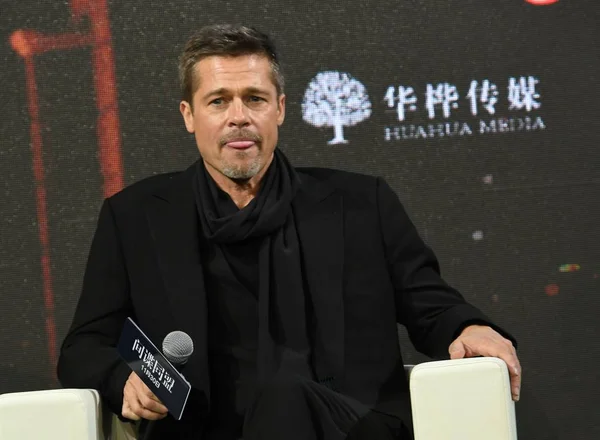 Actor Estadounidense Brad Pitt Asiste Una Conferencia Prensa Para Promocionar — Foto de Stock