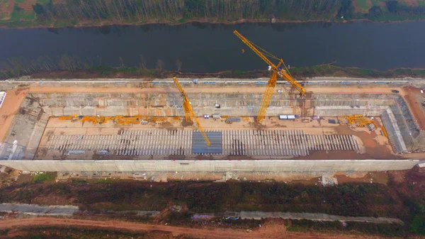 Vista Aérea Del Sitio Construcción Una Réplica Gran Escala Línea — Foto de Stock
