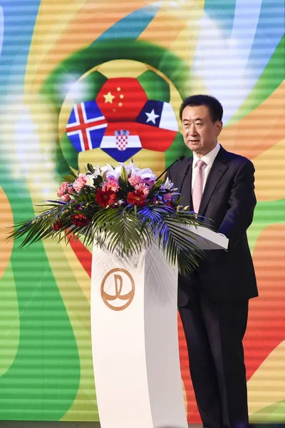 Wang Jianlin Ordförande Wanda Group Levererar Ett Tal Presskonferens 2017 — Stockfoto