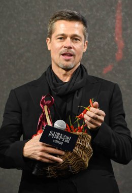 American actor Brad Pitt attends a press conference to promote his new movie 