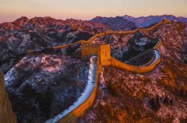 Landscape of the Jinshanling Great Wall in the snow in Luanping county, Chengde city, north China's Hebei province, 22 November 2016 clipart