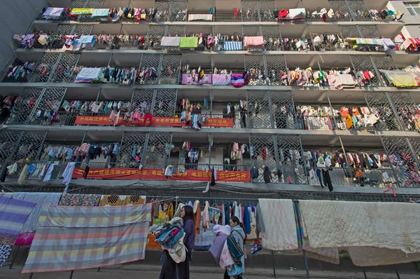 Les Étudiantes Assèchent Leurs Courtepointes Leurs Vêtements Soleil Université Hubei — Photo