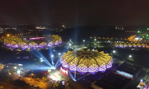 Aerial View Illuminated Shenzhen Universiade Sports Centre Also Known Shenzhen — Stock Photo, Image