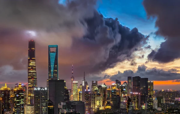 Nacht Uitzicht Lujiazui Financial District Met Shanghai Tower Hoogste Links — Stockfoto