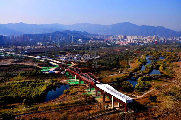 Пекін Середньо Низької Швидкості Maglev Лінія Будується Районі Shiingshan Пекін — стокове фото