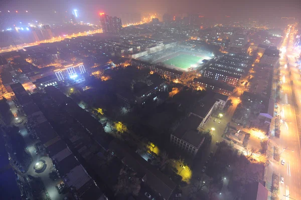 Lakó Apartman Épületek Láthatók Homályosan Heavy Szmog Taiyuan Város Észak — Stock Fotó