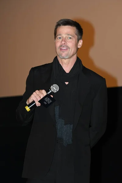 Attore Americano Brad Pitt Partecipa Una Conferenza Stampa Promuovere Suo — Foto Stock