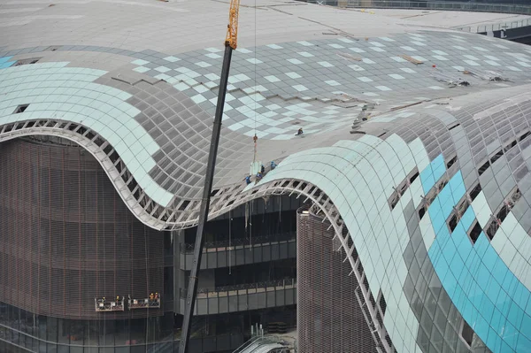 Het Suzhou Center Met Werelds Grootste Monocoque Dak Aanbouw Buurt — Stockfoto