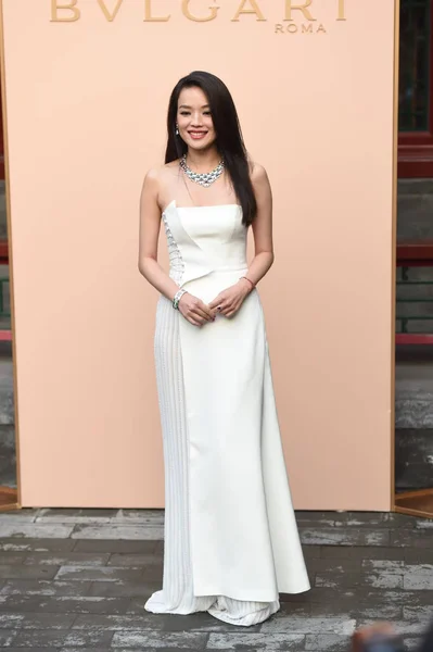 Taiwanees Actrice Shu Vormt Als Bvlgari Sieraden Tentoonstelling Beijing China — Stockfoto