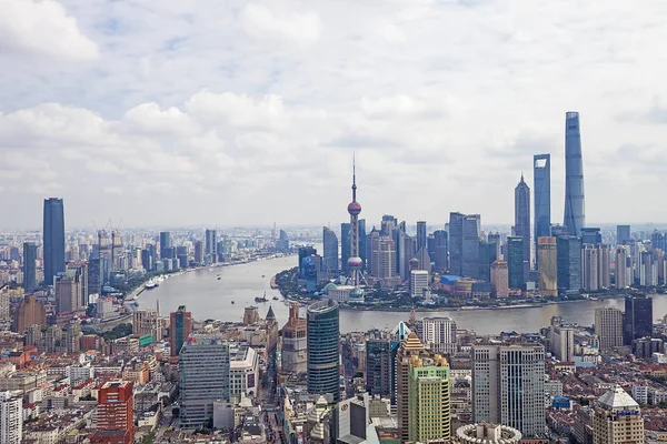 Skyline Puxi Hunagpu River Lujiazui District Oriental Pearl Tower Tallest — Foto de Stock