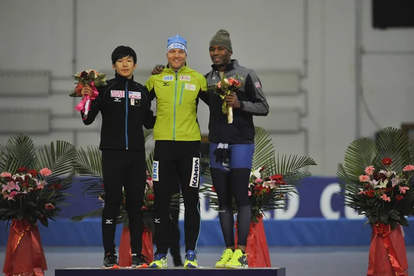 Fra Venstre Første Runner Takuro Oda Japan Vinder Nico Ihle - Stock-foto