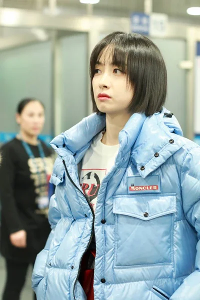 Chinese Actress Victoria Song Song Qian Arrives Beijing Capital International — Stock Photo, Image