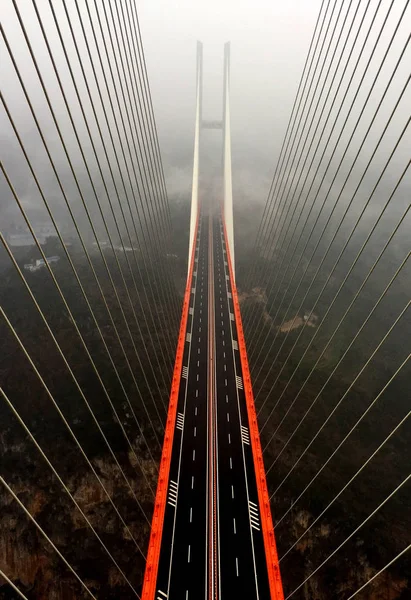 Luchtfoto Van Beipanjiang Brug Werelds Hoogste Brug Nizhu River Canyon — Stockfoto