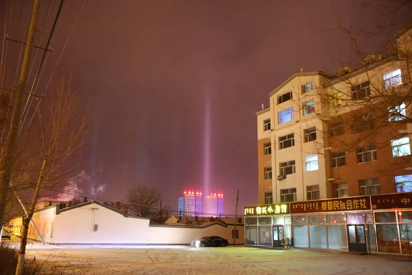 View Sun Pillar Light Pillar Erenhot City Xilingol League North — стоковое фото