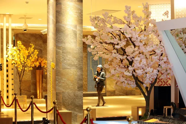 Seorang Pelanggan Cina Mengunjungi Dajianghu Hot Spring Resort Sebuah Salinan — Stok Foto