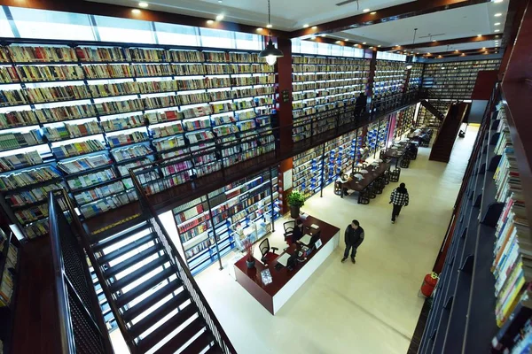 Vista Interior Biblioteca Pública Estilo Harry Potter Distrito Gongshu Cidade — Fotografia de Stock
