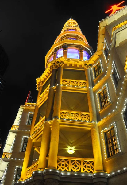 Vista Noturna Iluminado Shanghai Dashijie Também Conhecido Como Great World — Fotografia de Stock