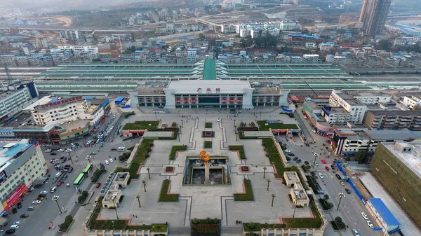 Вид Залізничної Станції Guangyuan Minxian Guangyuan Розділ Ланьчжоу Чунцин Залізничної — стокове фото