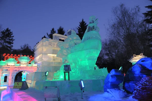 Night View Ice Sculptures 43Rd Ice Lantern Festival Harbin City — Stock Photo, Image